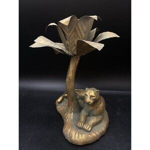 Petites Choses Cast Metal Palm Tree Candlestick Ceramic Panther Leopard Toleware